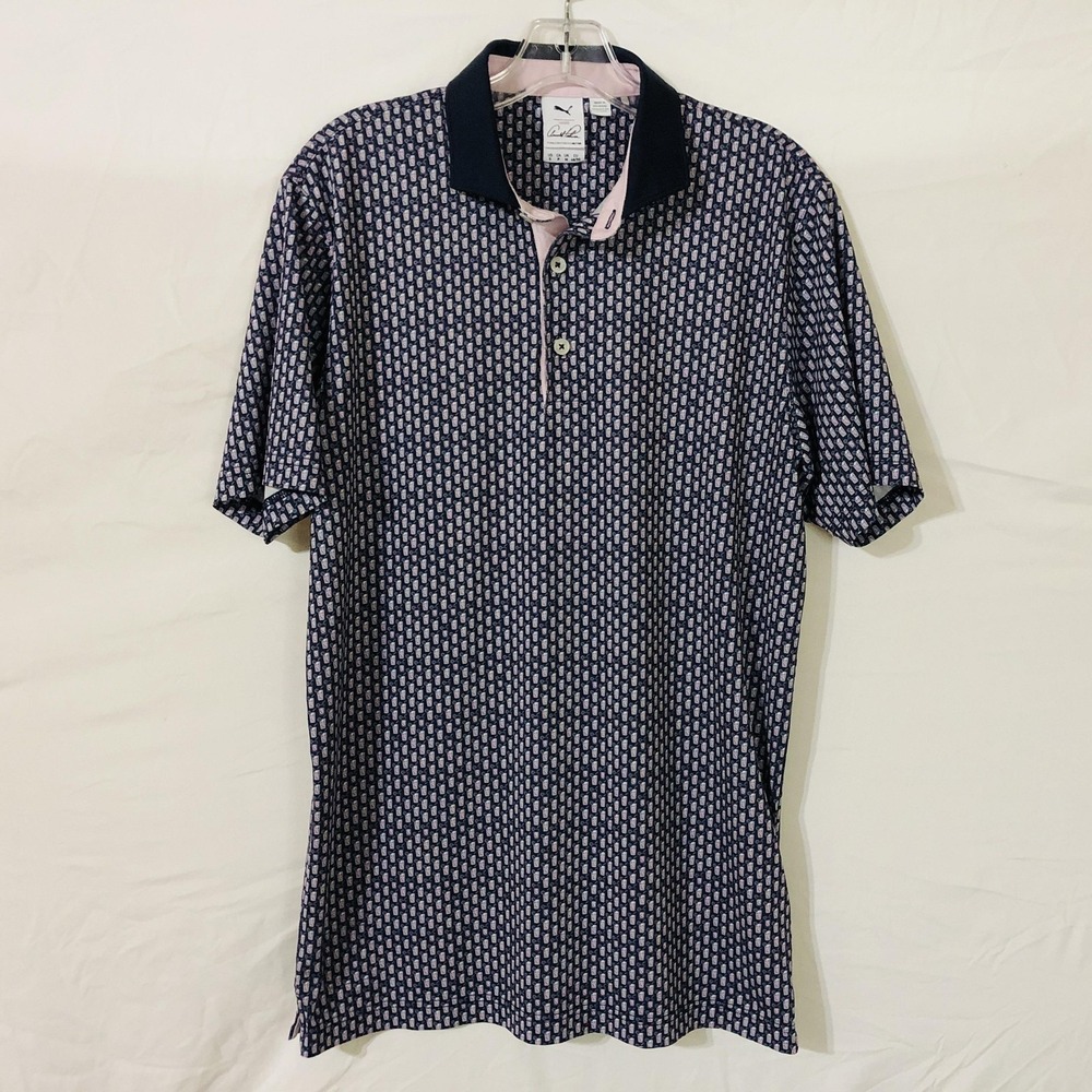 Puma Arnold Palmer Shirt Mens Small Navy Pink Golf Polo All Over Print